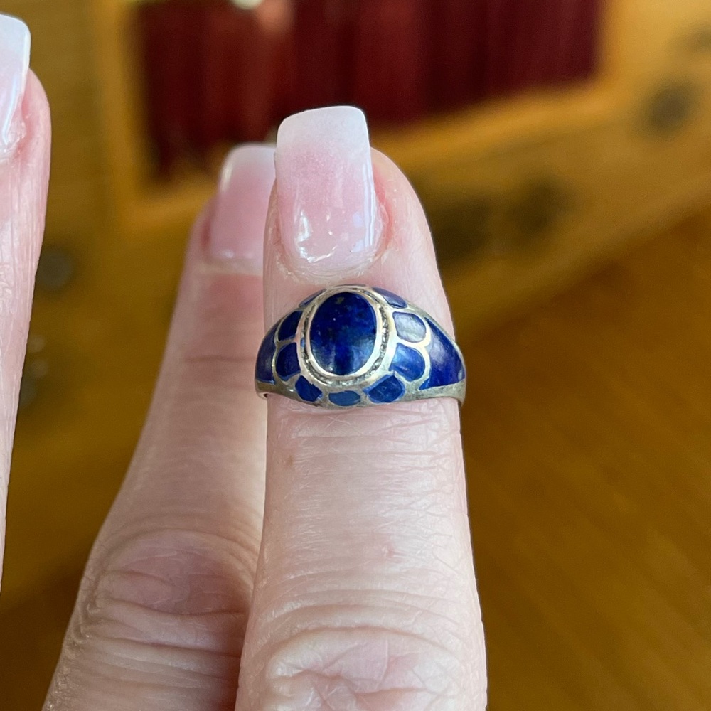 Vintage Signed 925 Silver & Lapis Ring — Size 5.75